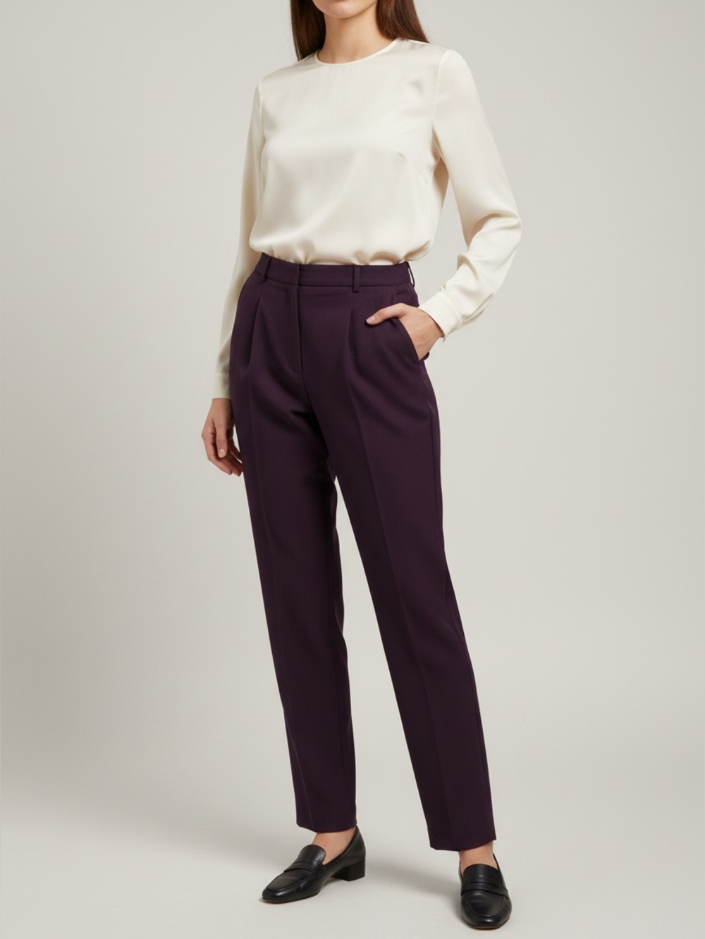100% Wool Women’s Tailored Dress Pants in Plum